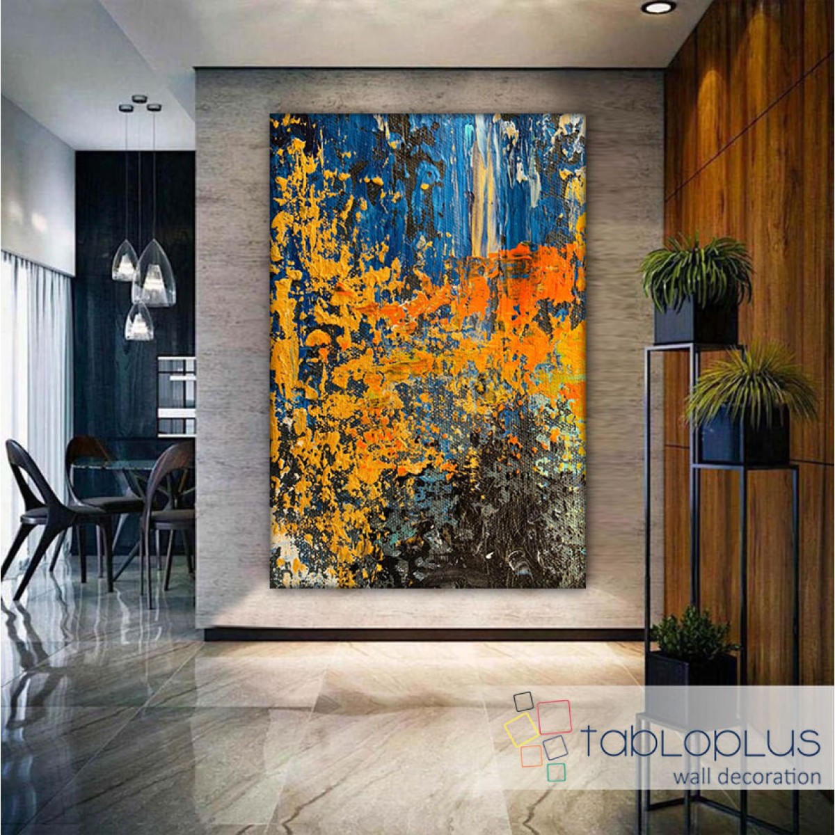 Orange Blue Abstract II 3D Heavy Textured Partial Oil Painting